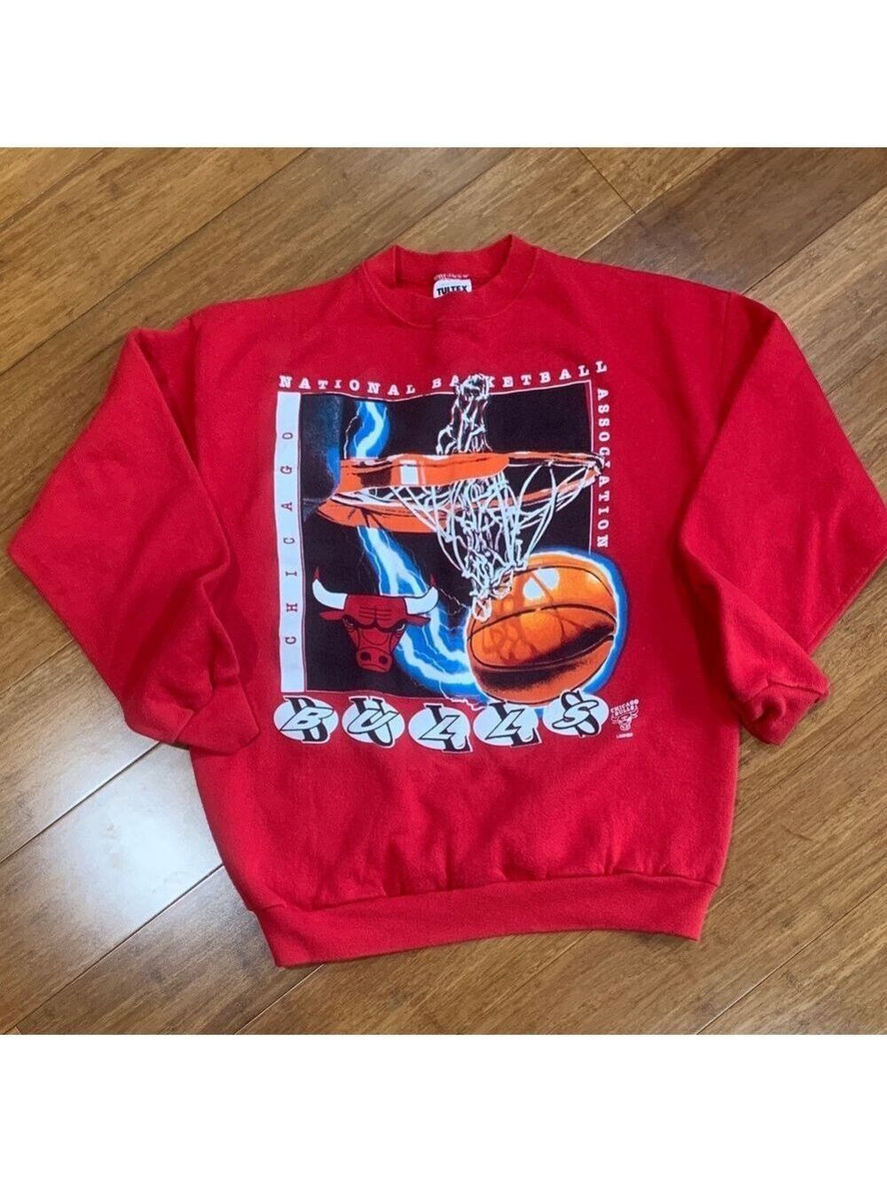 Vntg 90’s NBA lightning & hoop graphic Chicago Bulls Tultex Rex sweatshirt sz L